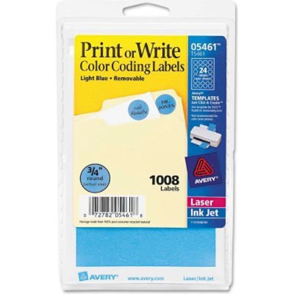 Avery Avery® Print or Write Removable Color-Coding Labels, 3/4" Dia, Light Blue, 1008/Pack 5461
